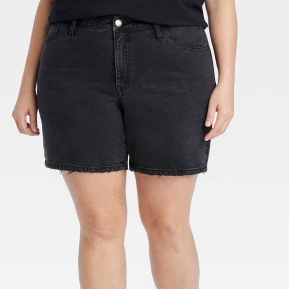 Ava & Viv Pants - Women's 7" High-Rise Jean Bermuda Shorts - Ava & Viv Black Wash 20
